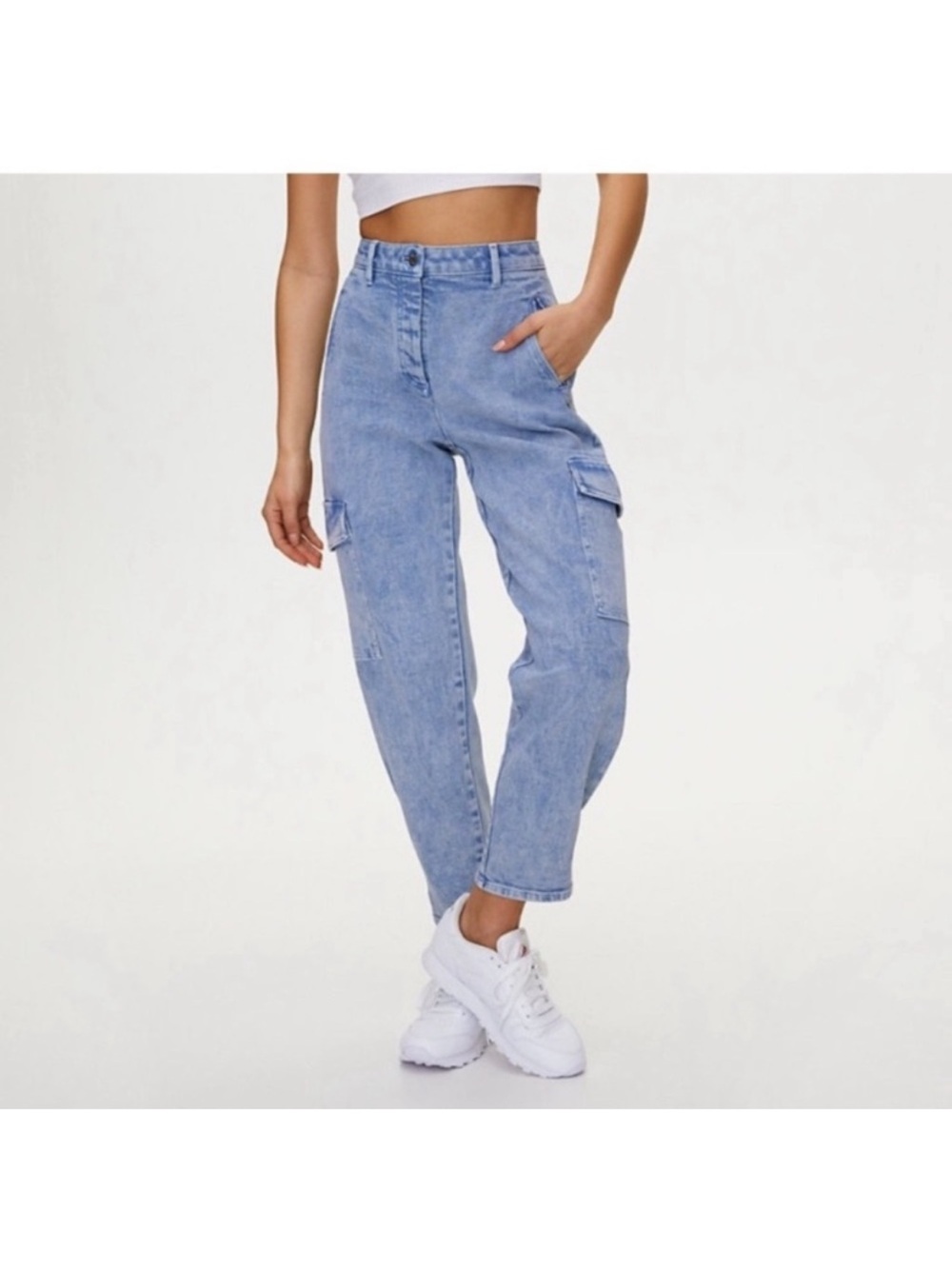 Wilfred Free Modern Cargo Pants Denim Light Acid-wash Size 0 High Waisted